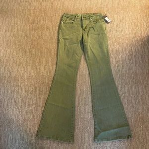 Mossimo High Rise Flare Power Stretch Olive Jeans Size 4/27/R